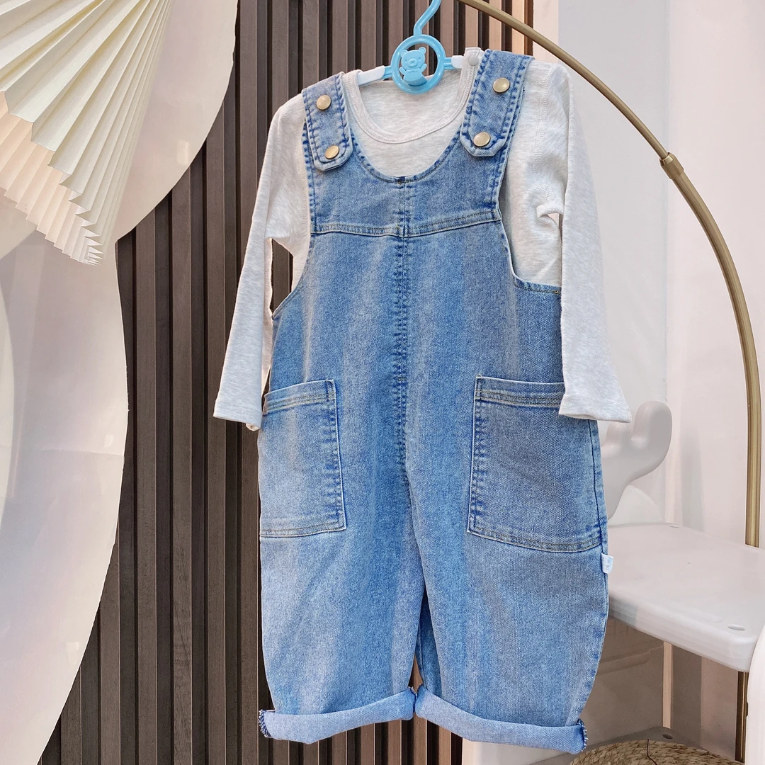 儿童牛仔背带裤套装春秋新款男女童宝宝休闲洋气连体套装
