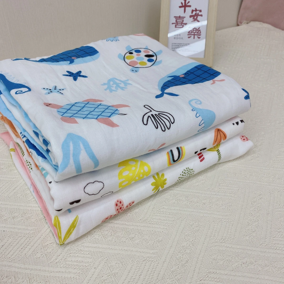 竹纤维夏季盖毯浴巾新生儿亲肤透气空调毯四层盖被