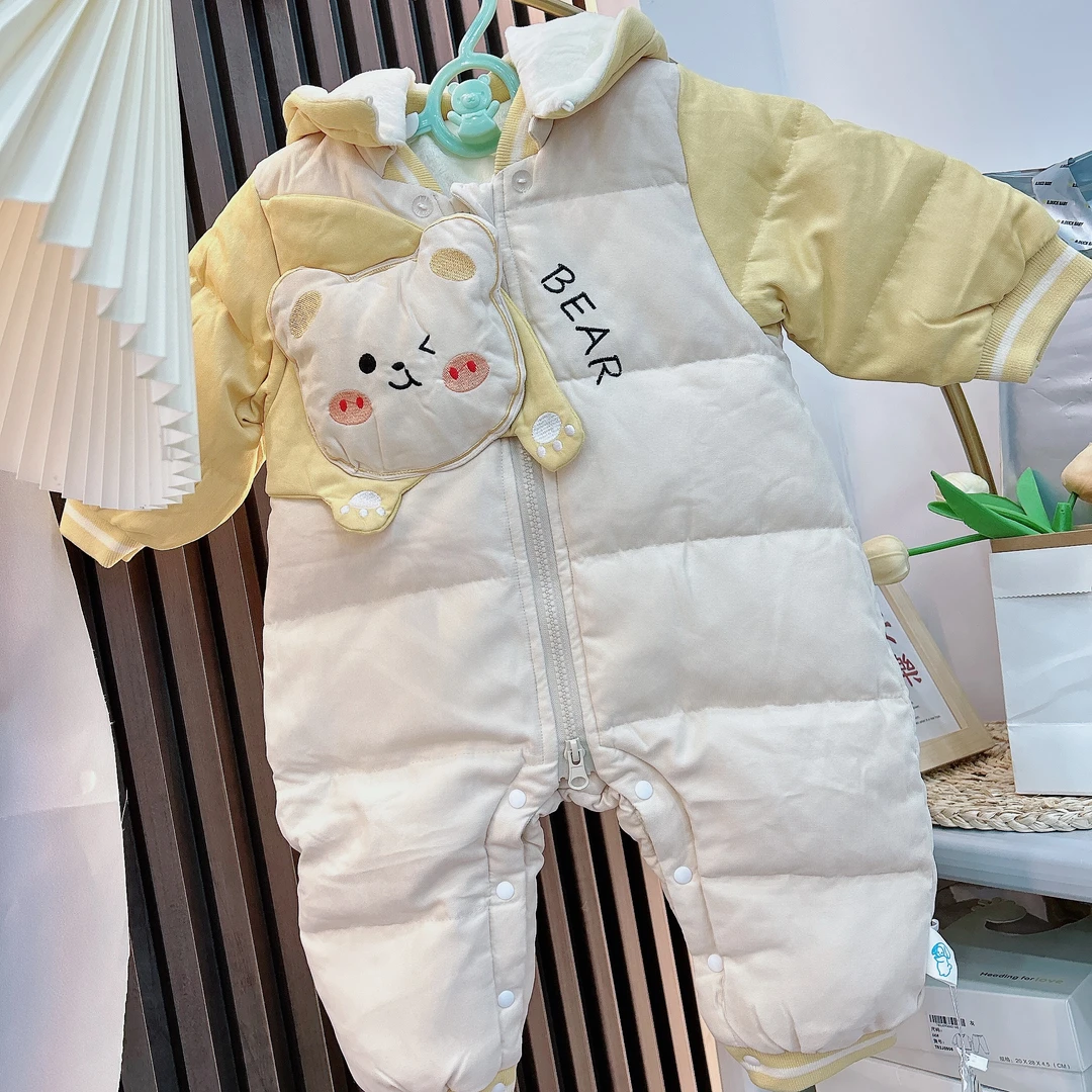 【断码】婴儿连体衣男女宝宝羽绒棉服白鸭绒冬装新生儿衣服加绒加厚