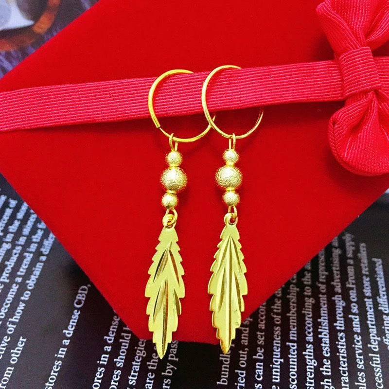 合金耳饰 转运珠树叶耳坠一对气质高雅不掉色