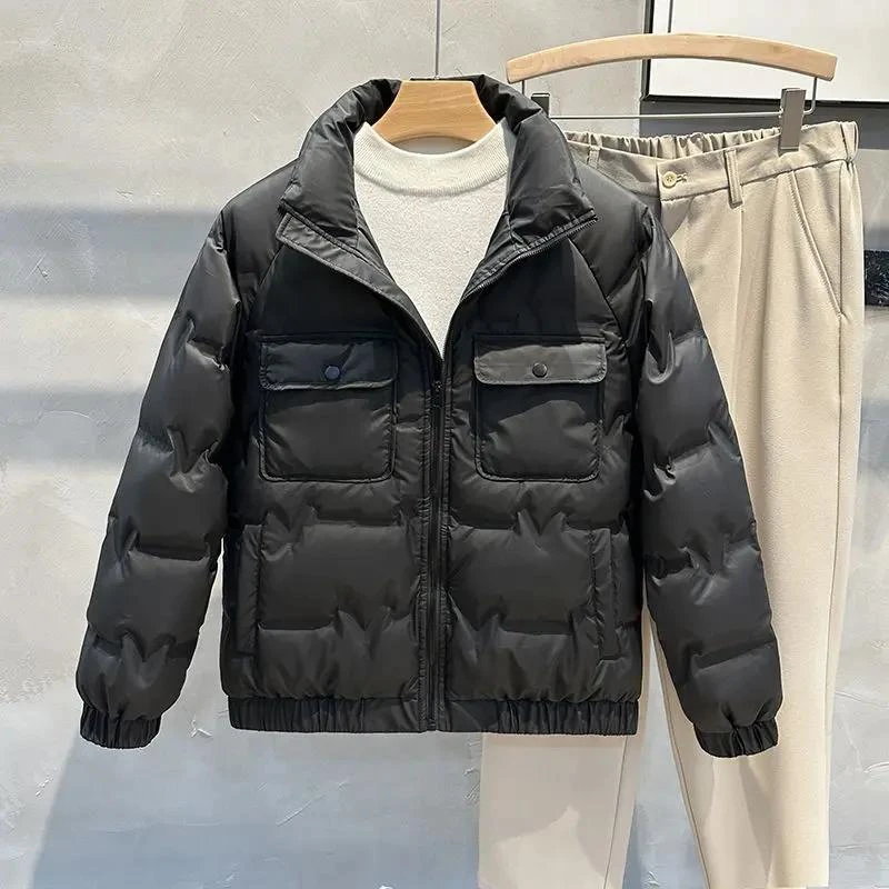当季爆款冬季鸭绒保暖羽绒服男士轻薄款百搭立领短款加厚高档情侣