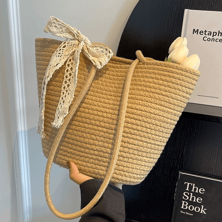 组合夏天蝴蝶结网红时尚小众ins单肩编织包包（流苏＋珍珠镂空）