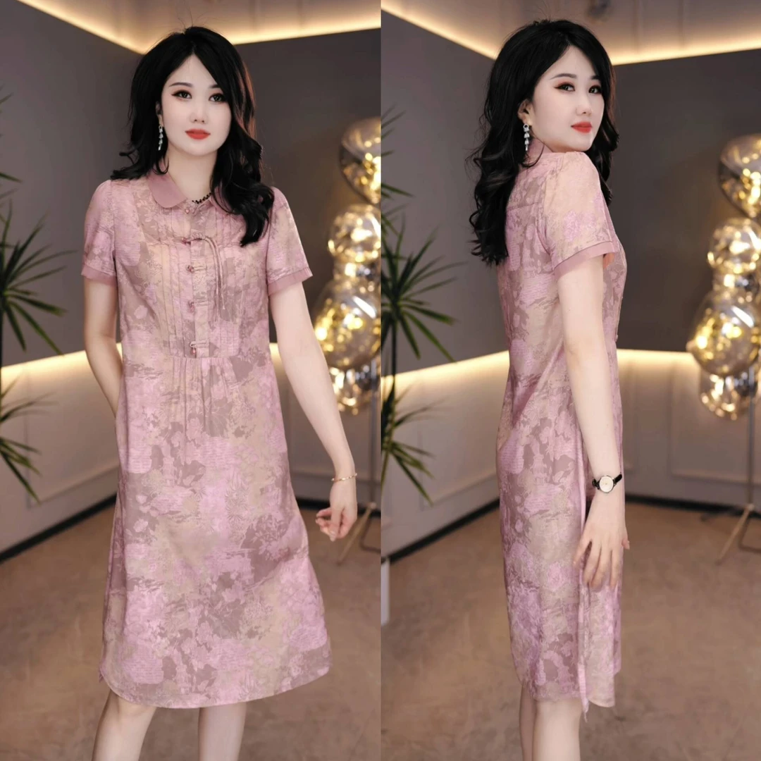 2024夏季凉快缎面高质感韩版宽松遮肚子藏肉小个子连衣裙M-4XL