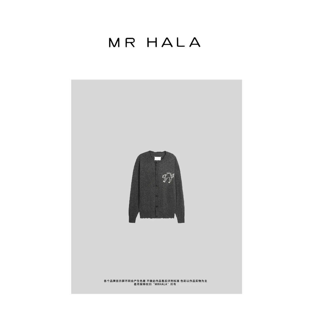 MRHALA  灰羊绒混纺齿轮边尖叫猫开衫外套女 LM70928