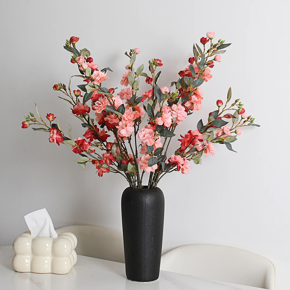山茶花仿真花假花摆设客厅餐桌花轻奢花卉装饰摆件樱花绢花插花瓶