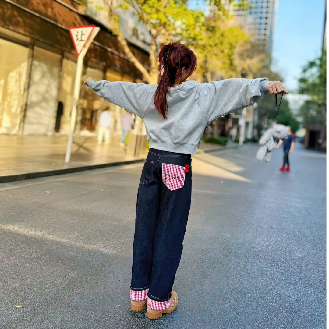OooF！Yang【主理人专属】格子翻边牛仔裤