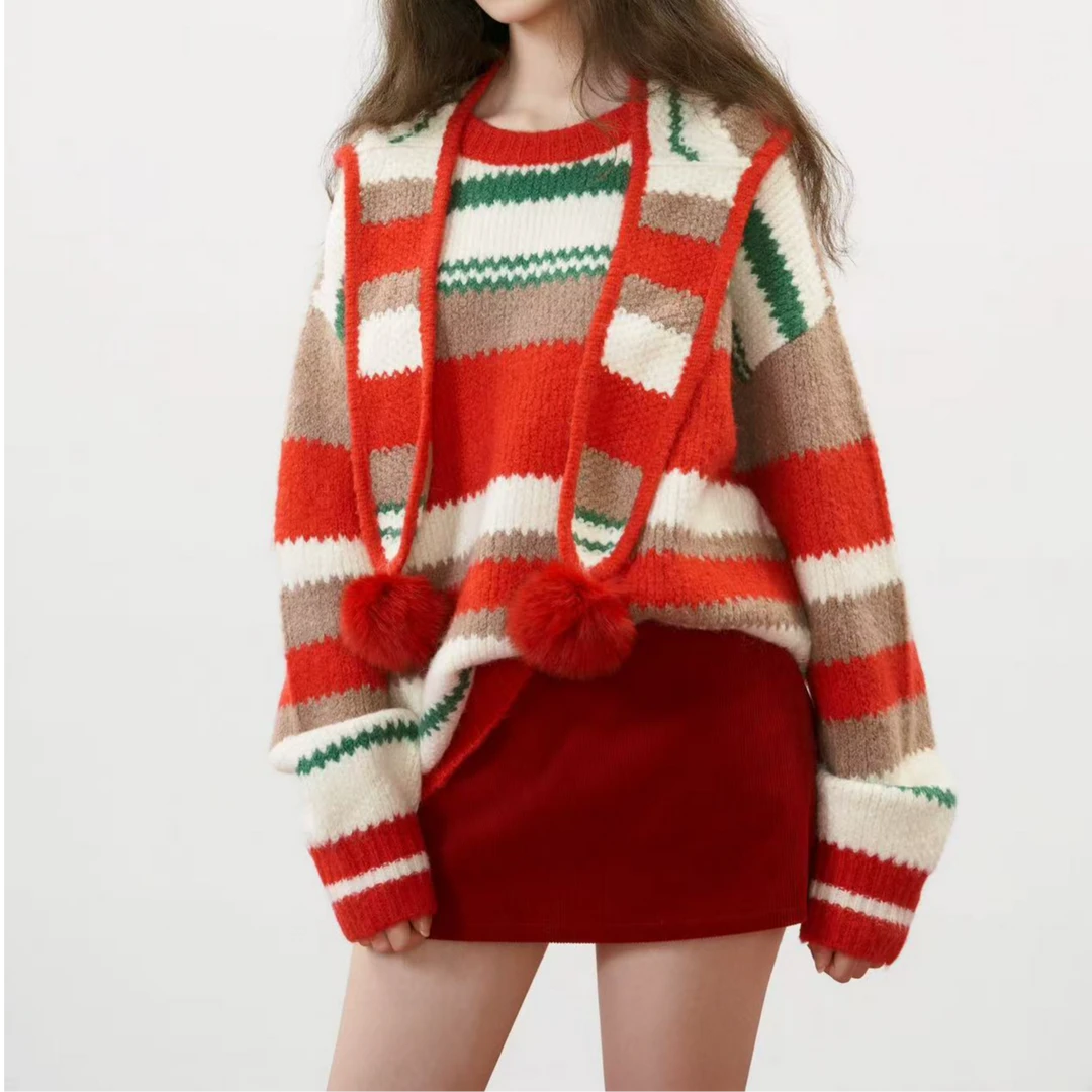 OooF！Yang【星子专属】彩色条纹毛衣两件套