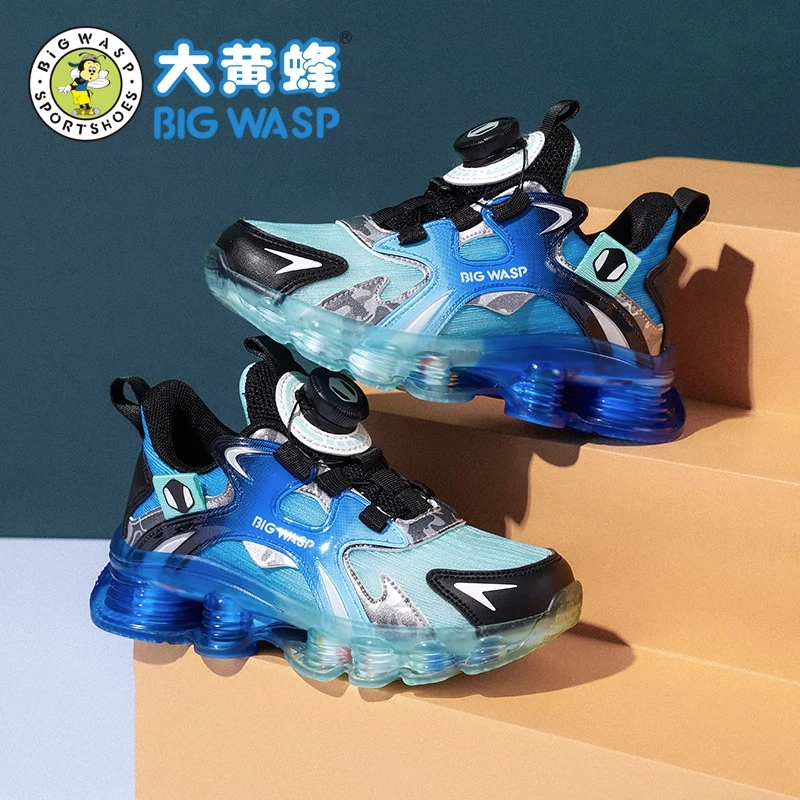 大黄蜂童鞋皮面旋转扣网面中大童透气运动鞋子防滑软底休闲跑步鞋