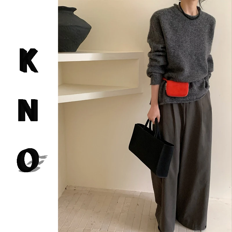 【KNO】秋冬新款羊驼毛圆领套头针织衫