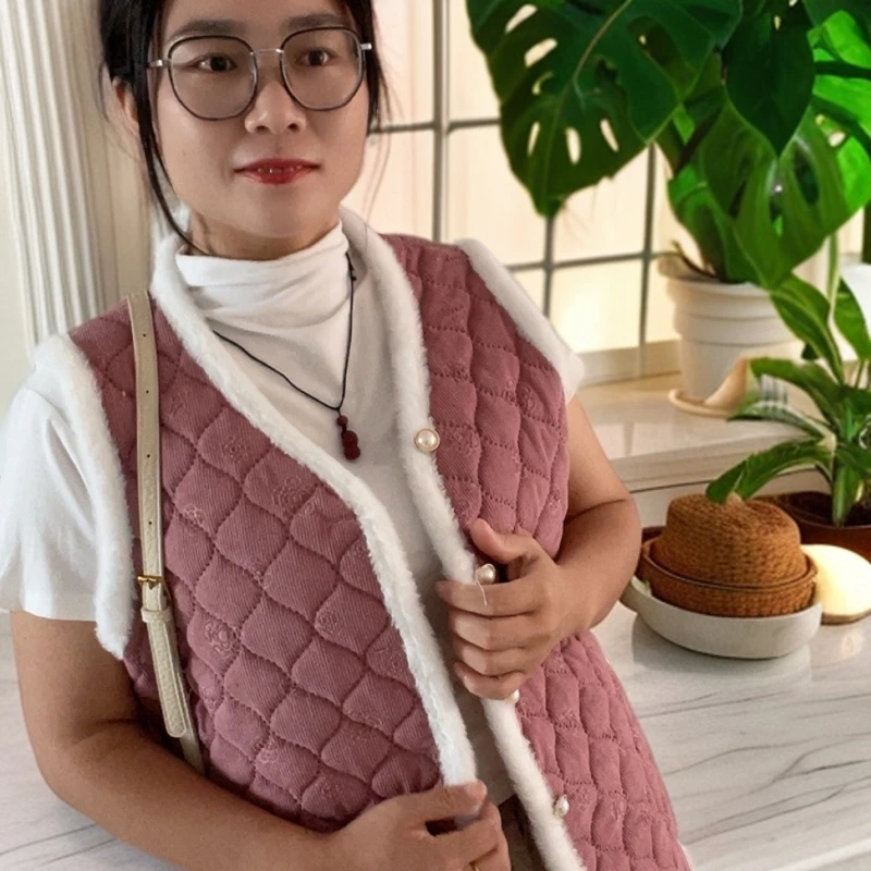 秋冬季新款雪尼尔毛边洋气保暖坎肩时尚加绒保暖秋冬毛绒棉服马甲