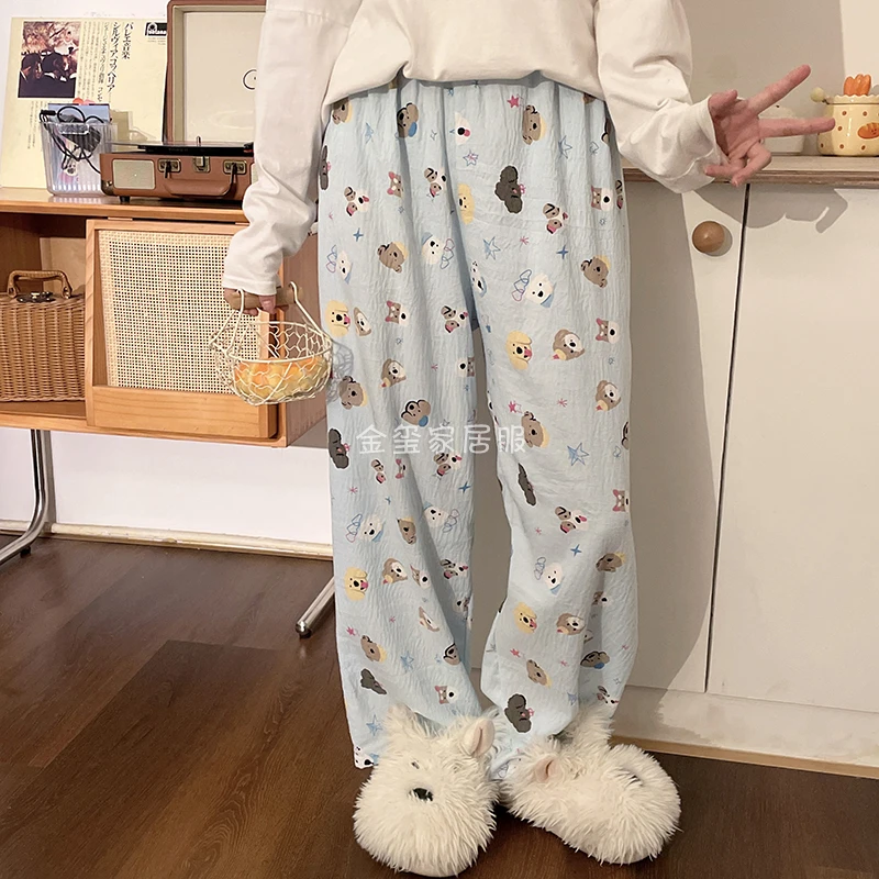 云朵棉睡裤女卡通可爱休闲外穿遛弯裤宽松长裤印花春夏薄款家居裤