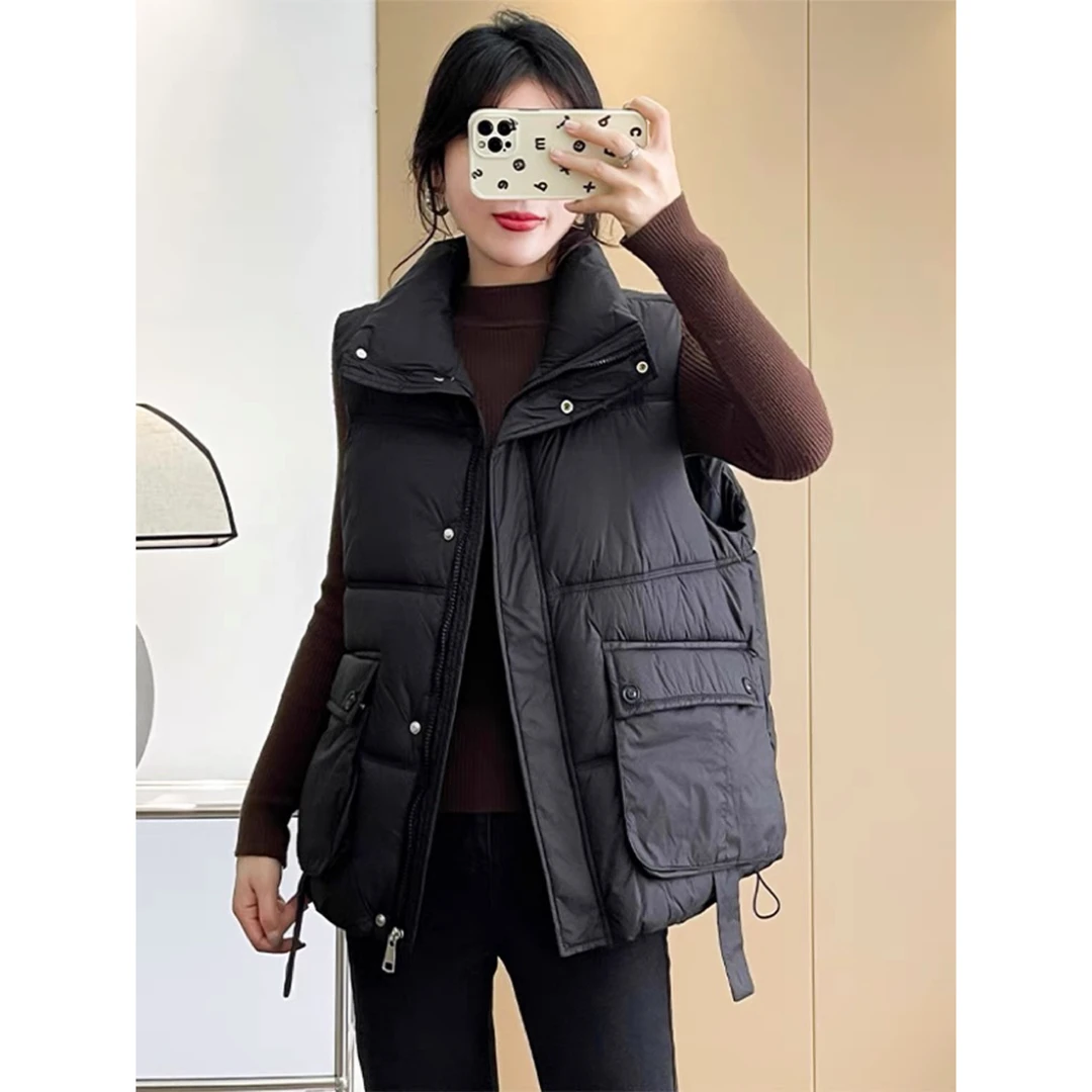 【亏本清仓】黑色翻盖口袋设计棉马甲