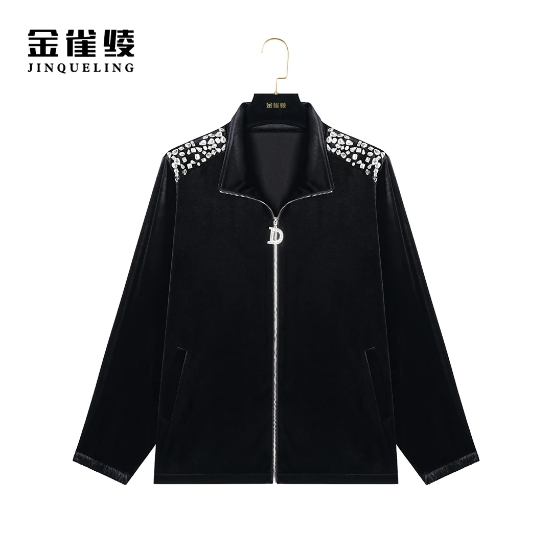 金雀绫【水晶之恋】秋季新款弹力丝绒设计师感外套BT7004