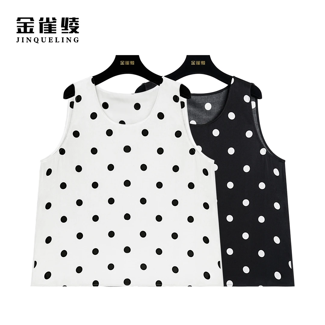 金雀绫【波尔卡】桑蚕丝真丝时尚百搭波点透气背心AS6185