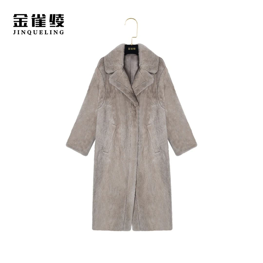 金雀绫【】冬季新款水貂皮草帕斯条中长款外套K0222