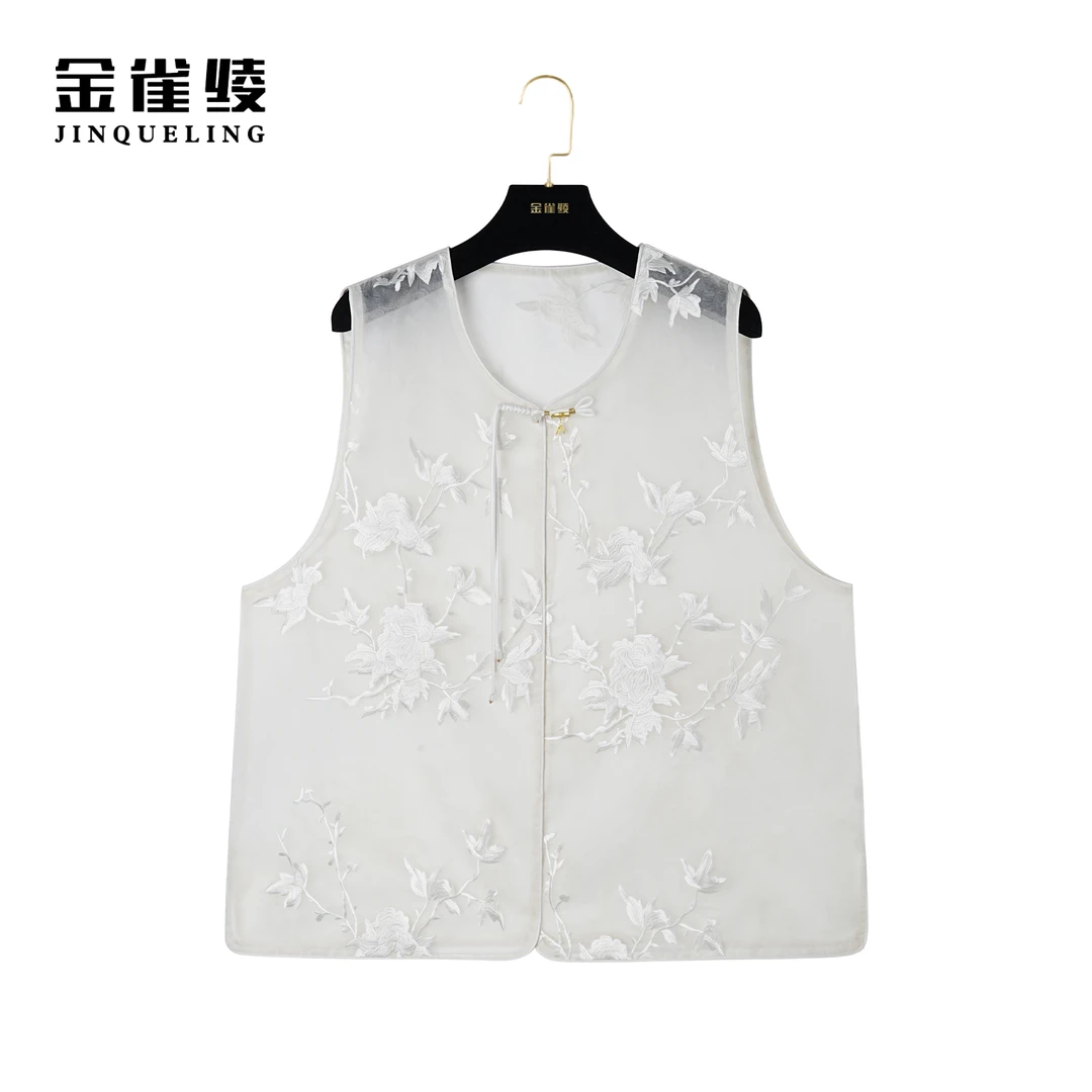 金雀绫【浮白若梦】桑蚕丝中式复古百搭国潮马夹AT6149