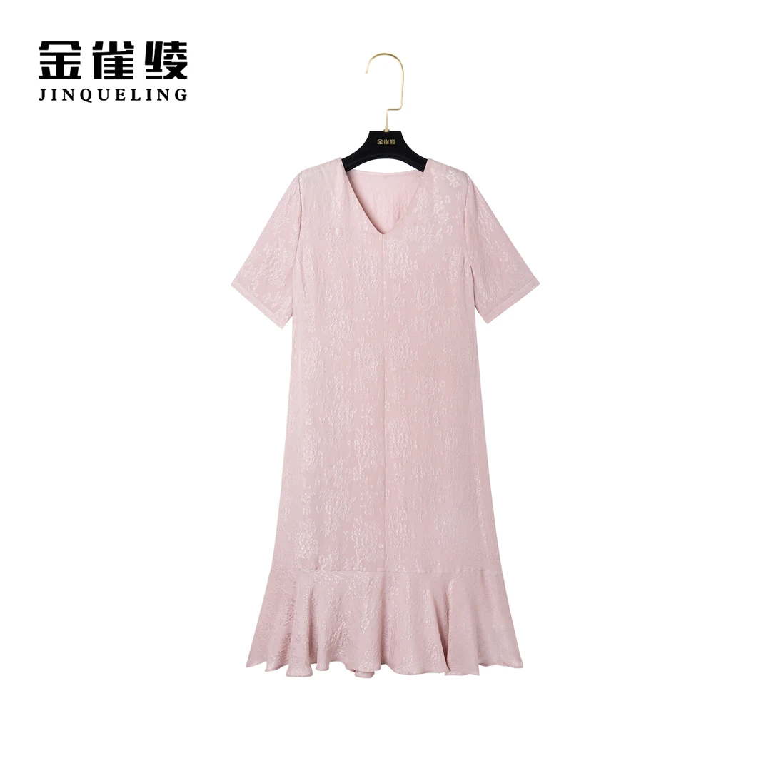 金雀绫【金粉世家】桑蚕丝新款法式轻奢V领冠乐绉连衣裙B23032