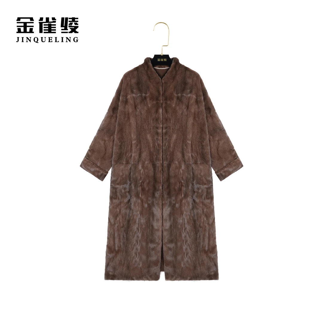 金雀绫【】冬季水貂皮草轻奢立领长款外套K0219
