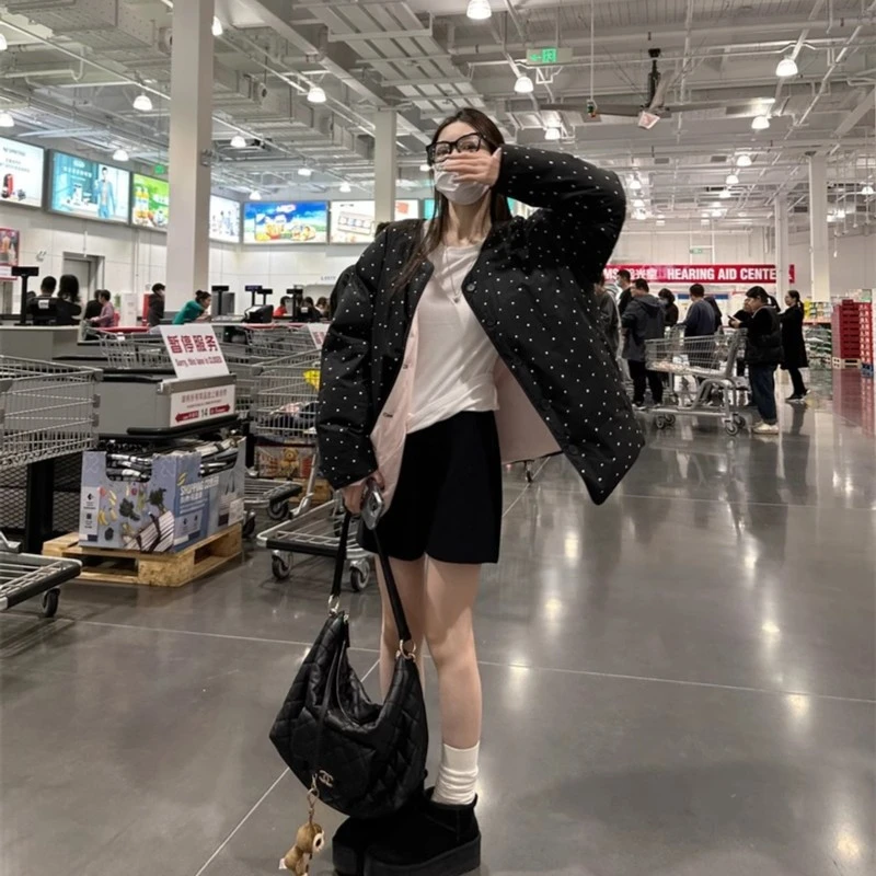 【OPENING自制】时髦设计感波点双面穿保暖长袖羽绒服