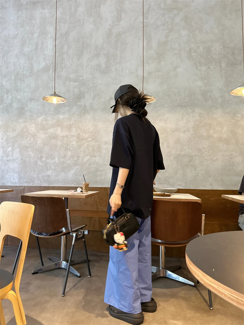 【OPENING自制】蓝色直筒抽绳休闲裤