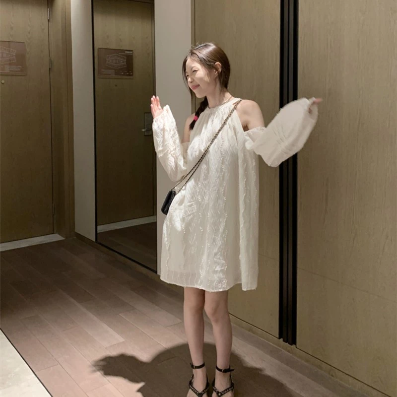 【OPENING自制】立体提花小心机露肩仙仙连衣裙