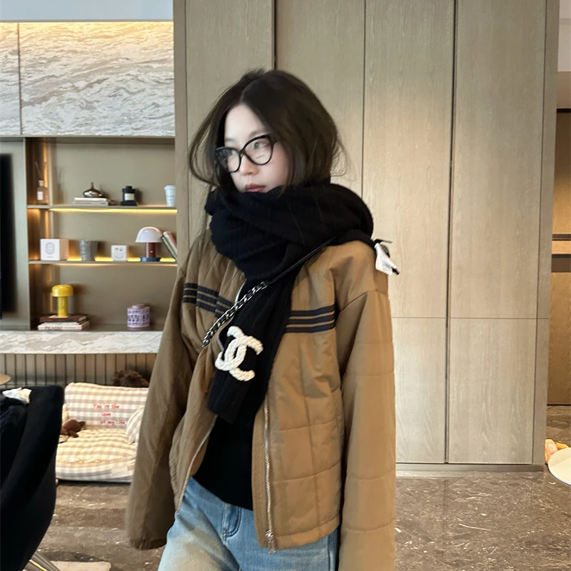 OPENING自制 复古立领拉链撞色保暖棉衣春秋棉服外套