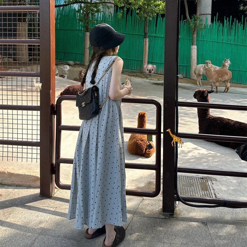 【OPENING自制】夏日小清新~圆领波点无袖背心连衣裙