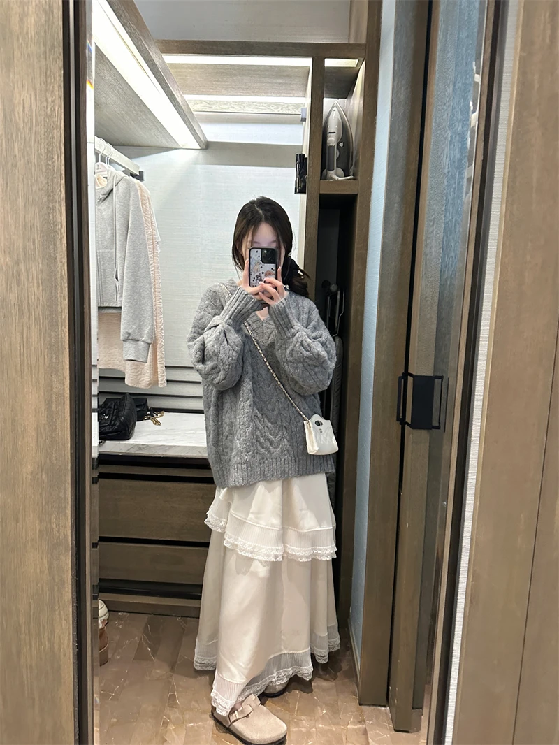 【OPENING自制】温柔风V领百搭宽松麻花套头毛衣