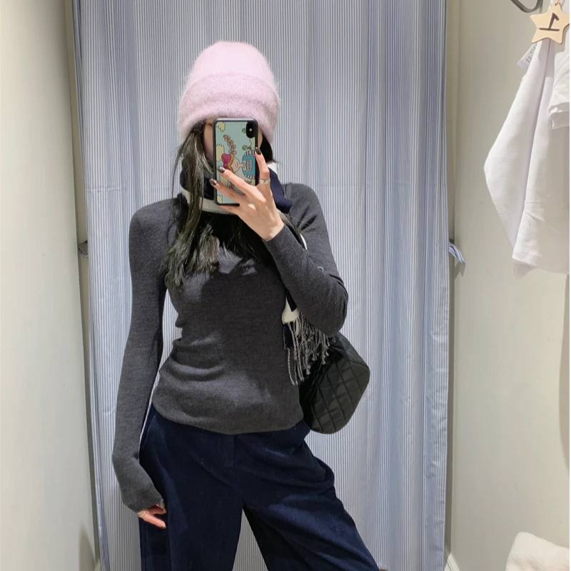 【OPENING自制】半高领修身无缝一体软糯长袖针织打底衫女