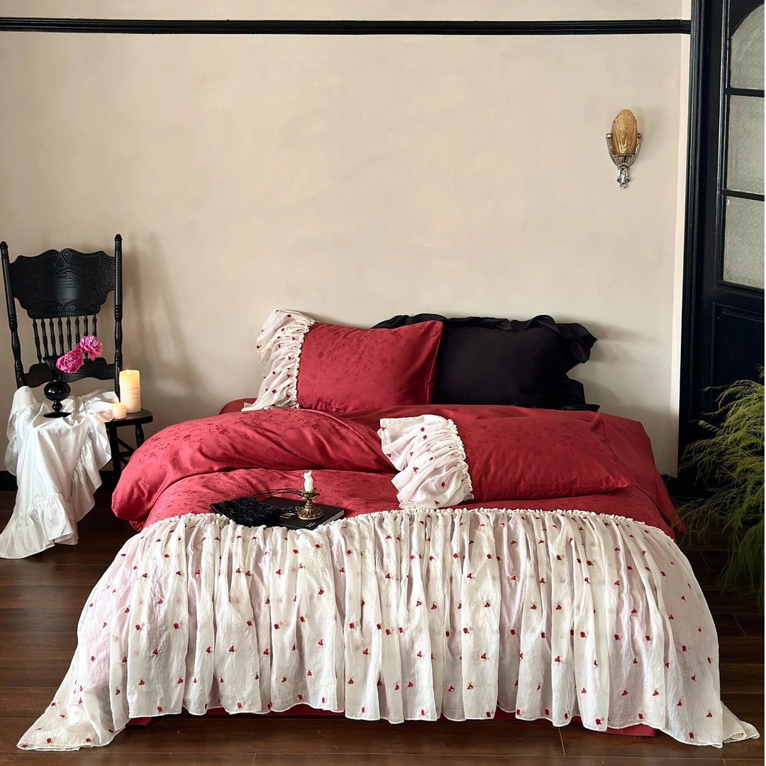 果果【曼珠莎华】100支全棉贡缎提花法式婚庆四件套韩系时尚轻奢