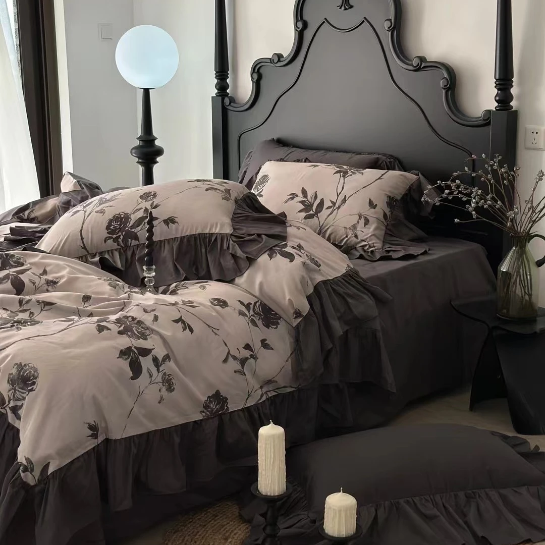 果果【泼墨玫瑰】法式轻奢高端定制款120支澳棉专版数码印花花边款