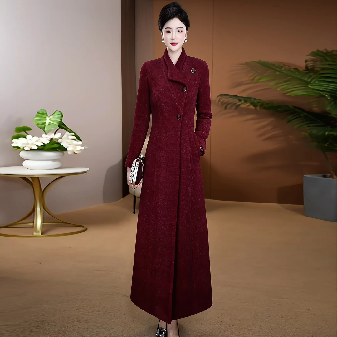 2024冬季新款云绒呢长款大衣收腰显瘦时尚气质优雅加厚大衣裙5089