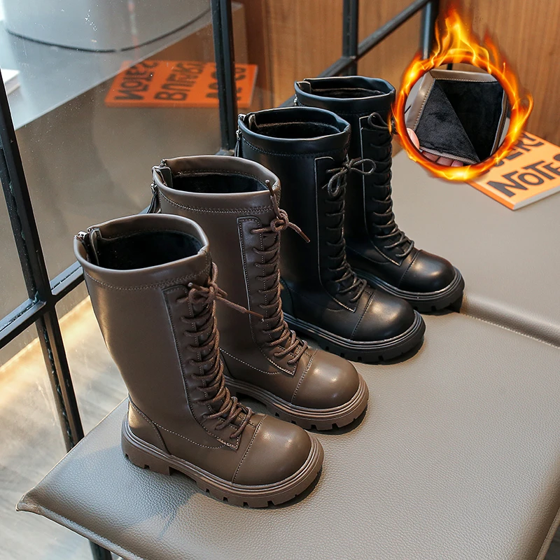 2023冬季新款儿童靴子韩版女童后拉链高筒靴加绒保暖时装靴BBW266