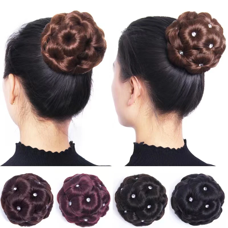 假发女带钻九朵花丸子头发包头花盘发器卷发夹子假发圈发饰头饰品