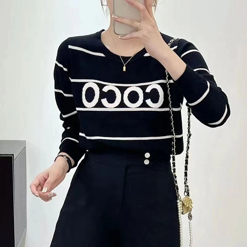 【CoCo-条纹】春秋款时尚简约百搭黑白条纹针织衫女上衣