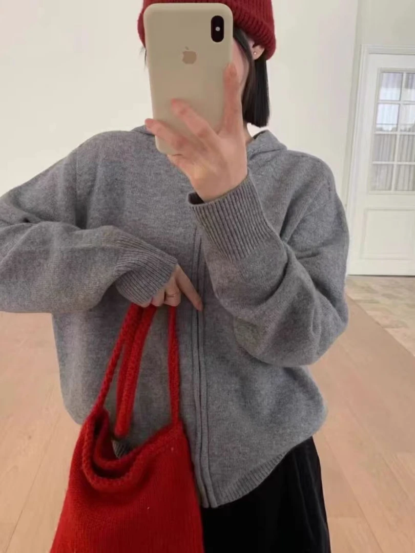 【高级灰】秋冬款加厚纯色开衫连帽衫