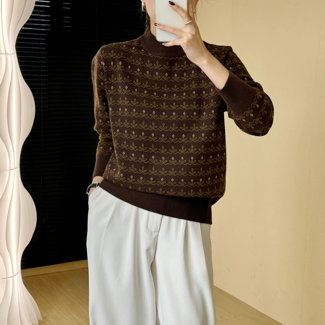 【蝶恋花】秋冬款美拉德圆领时尚碎花针织衫女上衣