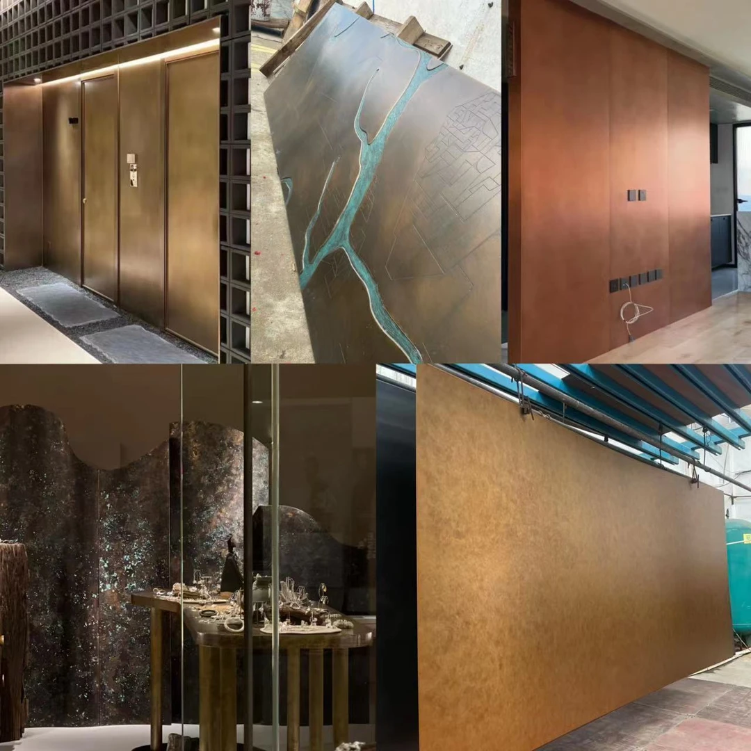 做旧不锈钢板液态仿古铜做旧金属锈板复古黄古铜镀铜仿锈板红铜锈