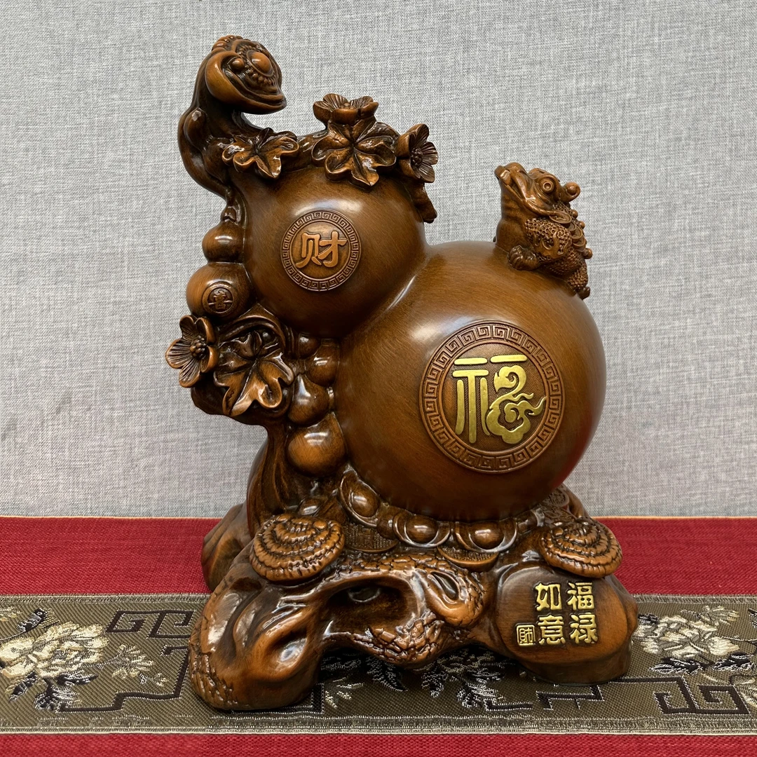 福利【福禄如意】新中式木纹色家居葫芦摆件工艺品客厅玄关摆设