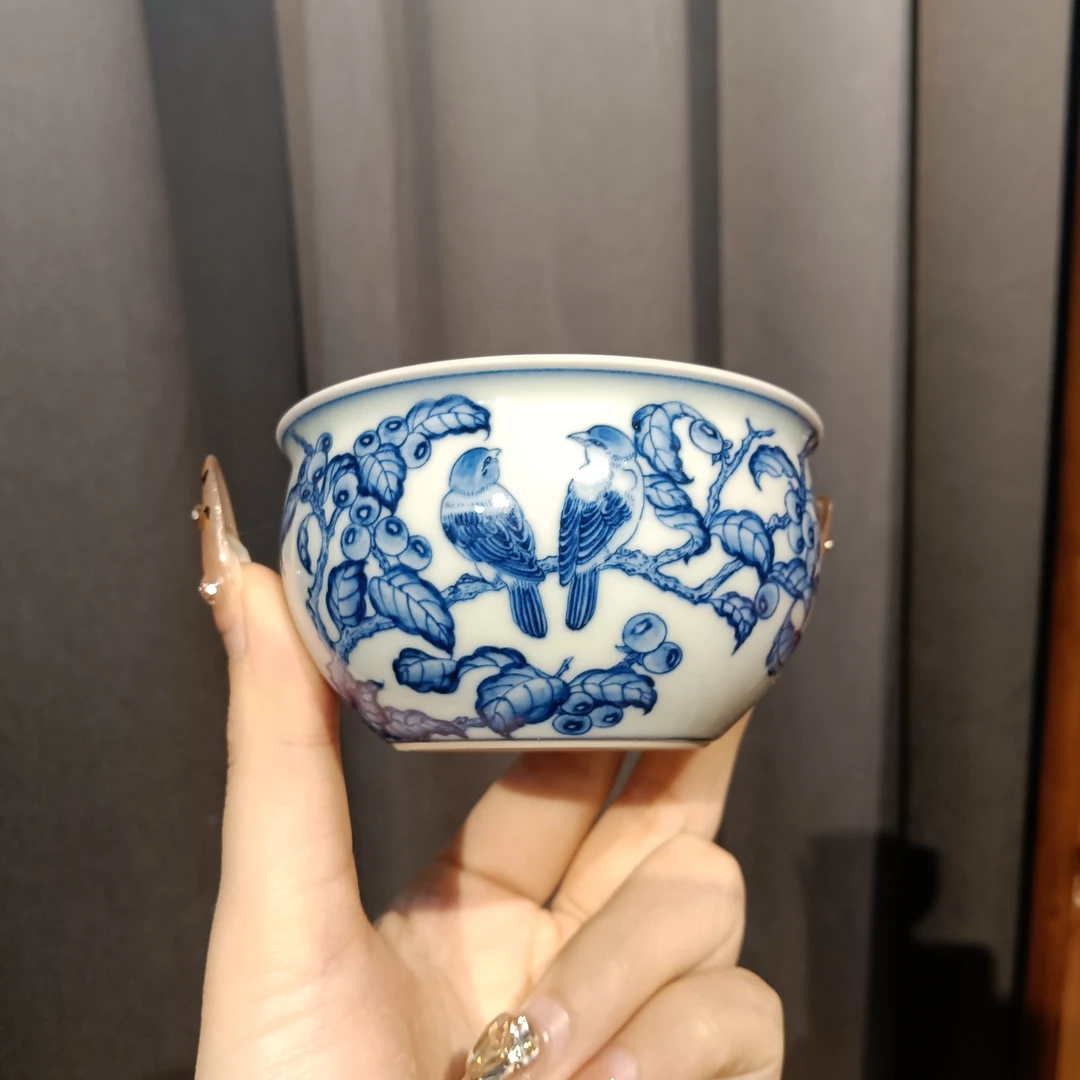 【锦玉清韵 王琳窑】青花紫燕花纹品杯主人杯 80ml