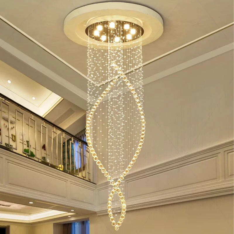 后现代水晶长吊灯客厅别墅酒店大吊灯创意旋转楼梯间复式楼梯吊灯