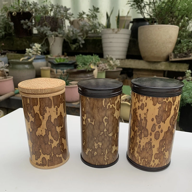 精美手工梅妃茶叶罐便携迷你旅行竹茶筒全檀木螺口工艺手把玩文玩