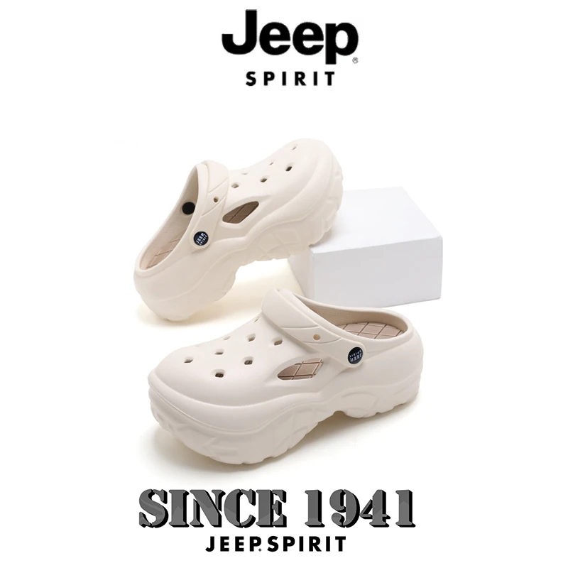 JEEP SPIRIT吉普洞洞鞋防滑女款外穿休闲增高软底高端包头女士