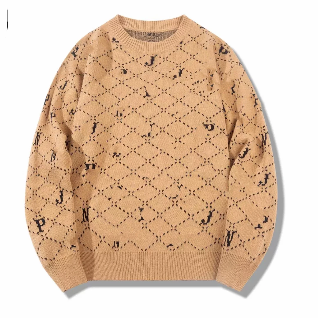 秋季情侣款百搭复古时尚长袖印花宽松织花圆领学院风208满印