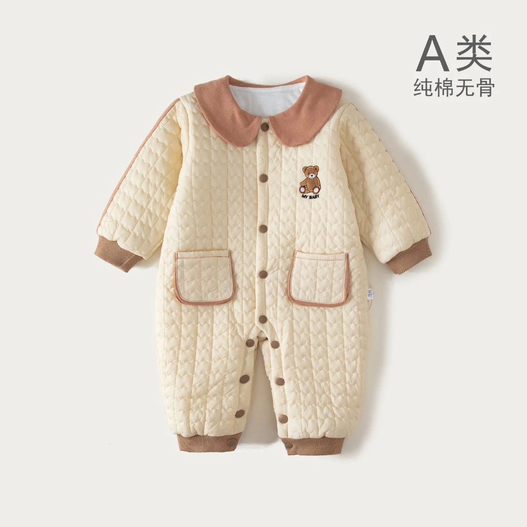 婴儿棉服连体衣无骨棉衣薄棉加厚男女宝家居服宝宝外出爬服秋冬款