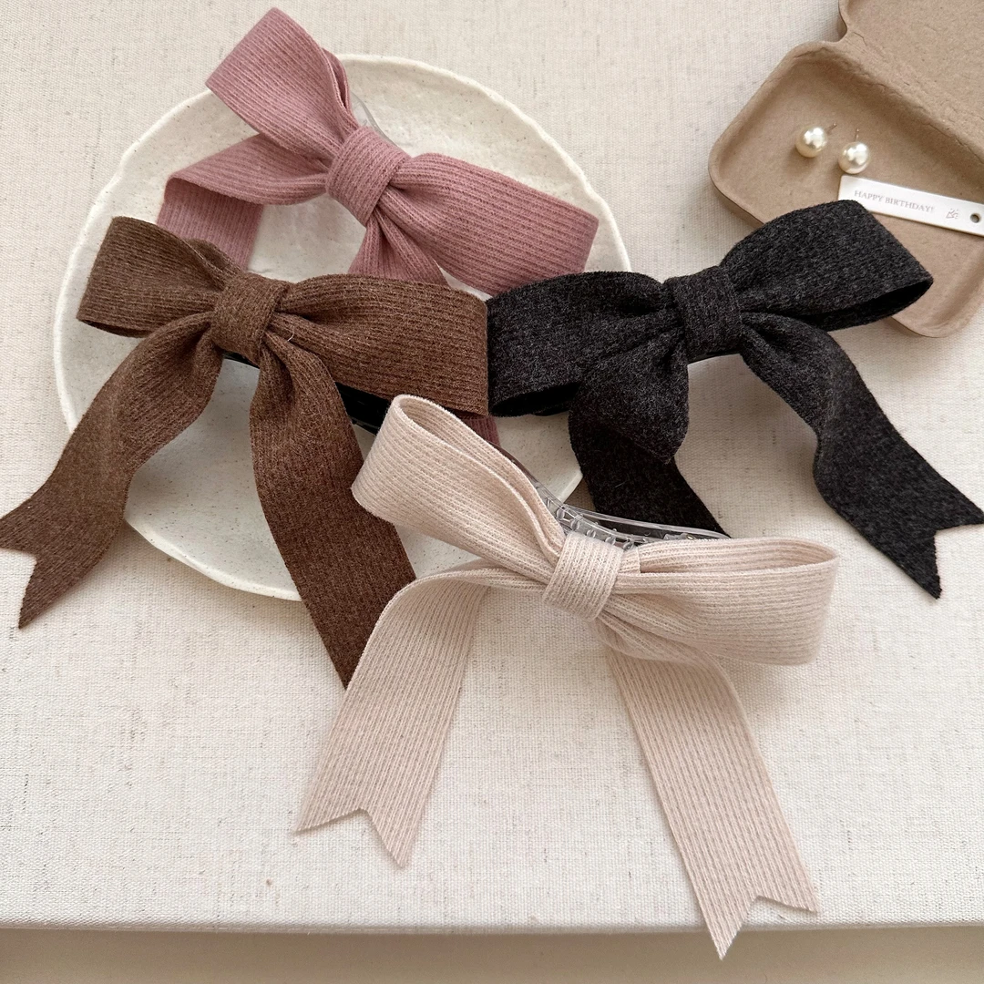 针织螺纹燕尾飘带蝴蝶结发夹超大号简约韩系鸭嘴夹气质大抓夹发饰