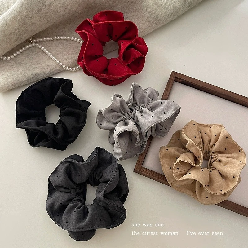 韩系波点缎面双层大肠发圈女高级感头绳头花扎发皮筋气质头饰发饰