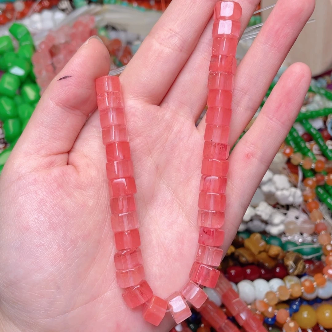 玛瑙/玉髓珠宝半成品未镶嵌西瓜晶六角圆柱卡9