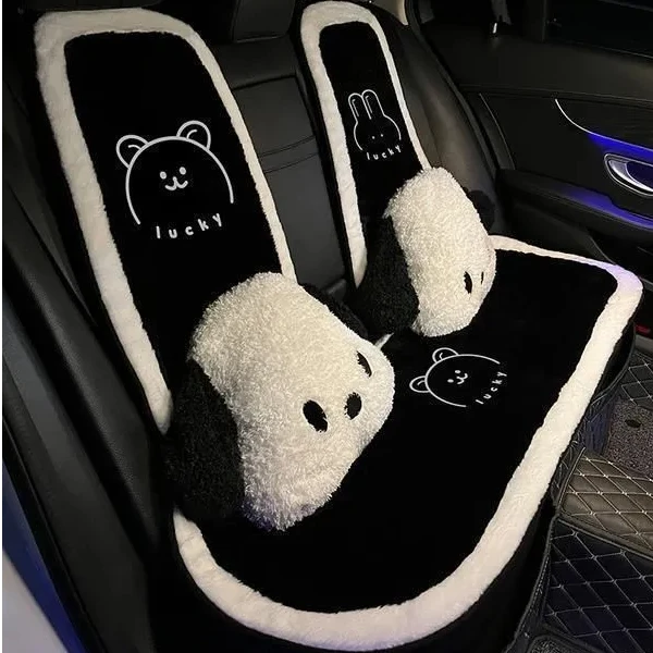 新款小熊小兔汽车坐垫冬季长毛绒座套冬季小车坐套防滑座垫套
