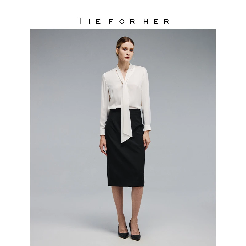TieForHer 桑蚕丝垂感法式飘带优雅气质职场通勤衬衫上衣女